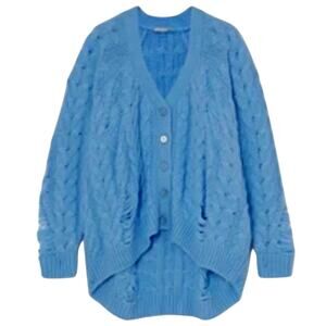 Stella McCartney Distressed Cable-knit Alpaca-blend Cardigan Blue size S